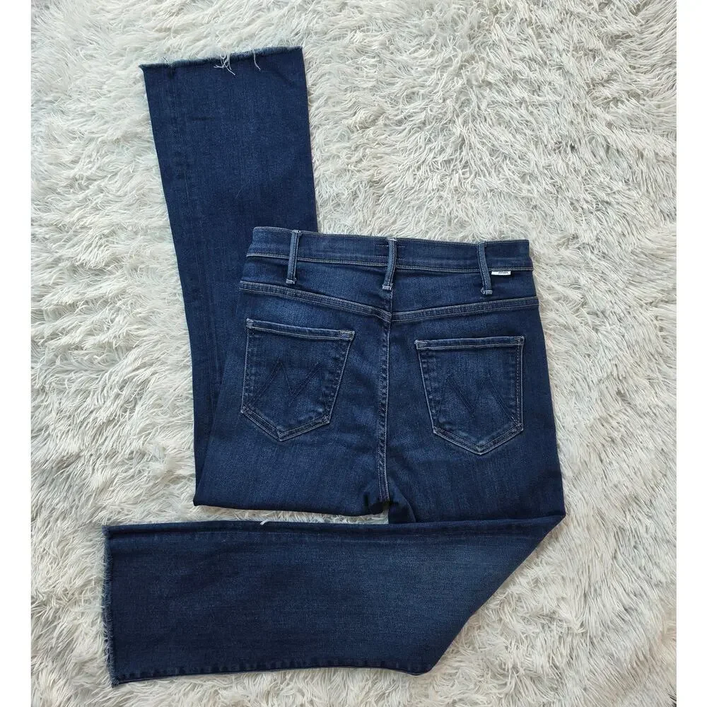 MOTHER Denim Hustler High Rise Flare Jeans Frayed Hem 28 / 6
